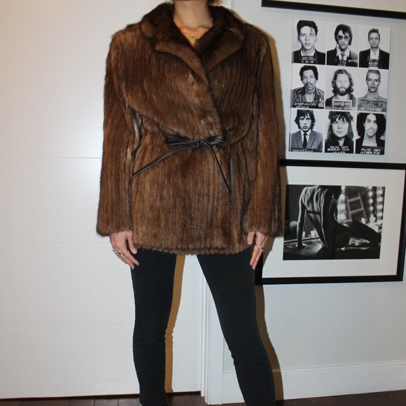 CORDED MINK FUR JACKET WITH LEATHER CINCH BELT - Picture 9 of 10
